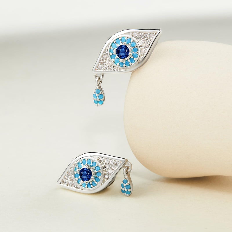 Cicy Bell Earrings for Women Evil Eye White Silver Plated Earrings Cubic Zirconia Turquoise Stud Earrings for Gifts - Image 2