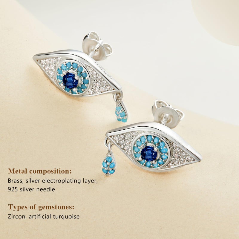 Cicy Bell Earrings for Women Evil Eye White Silver Plated Earrings Cubic Zirconia Turquoise Stud Earrings for Gifts - Image 5