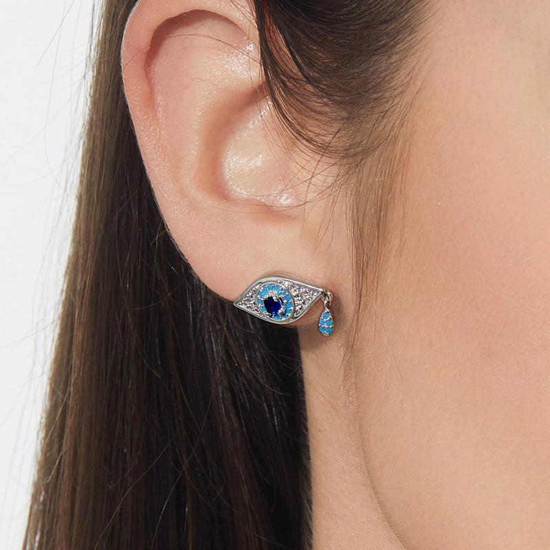 Cicy Bell Earrings for Women Evil Eye White Silver Plated Earrings Cubic Zirconia Turquoise Stud Earrings for Gifts - Image 3