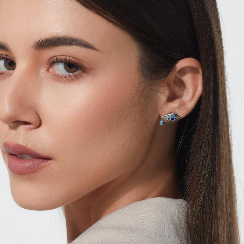 Cicy Bell Earrings for Women Evil Eye White Silver Plated Earrings Cubic Zirconia Turquoise Stud Earrings for Gifts - Image 4