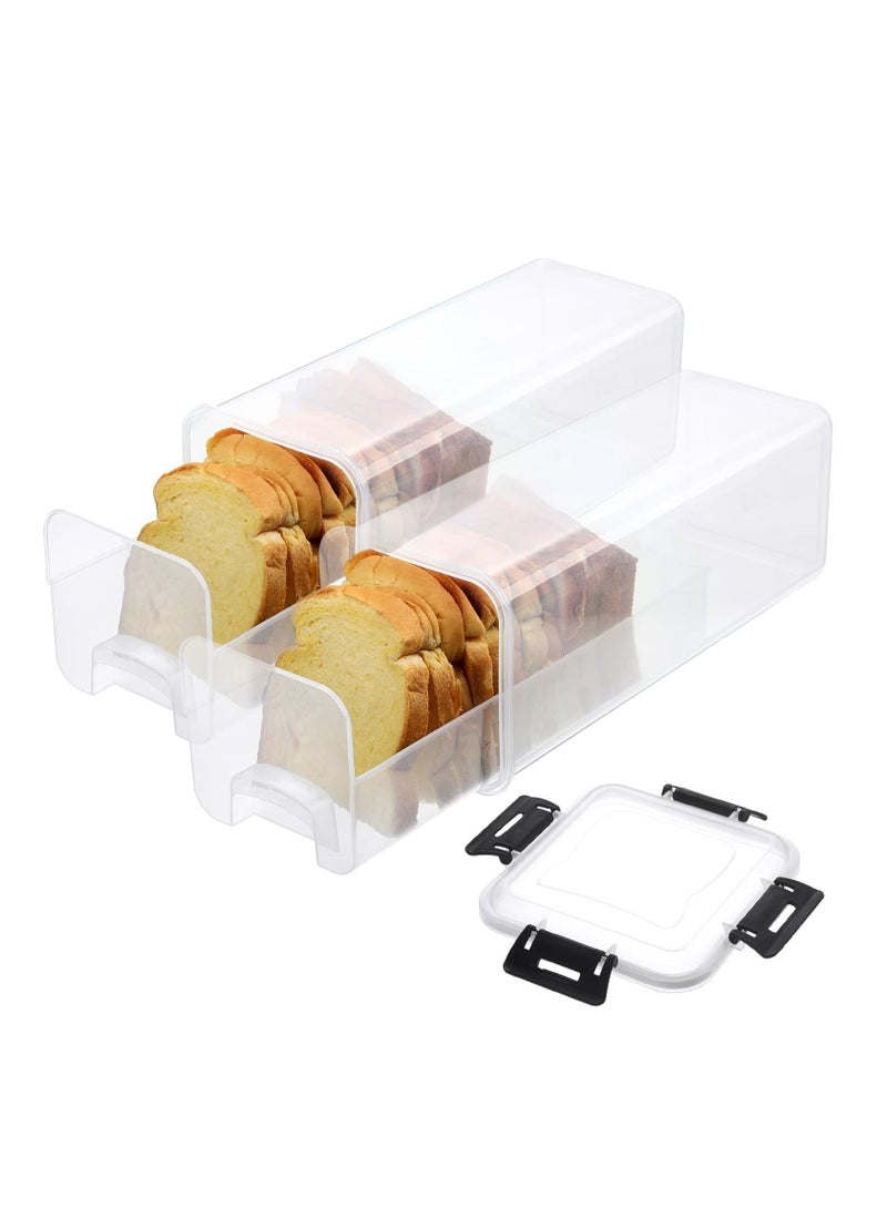 KASTWAVE 2Pcs Bread Box, Bread Storage Container with Tray for Kitchen Countertop, Plastic Bread Box with Airtight Lid, Loaf Bread Keeper, Sandwich Bread Dispenser, Bread Saver, Bread Holder for Homemade Bread - Image 1