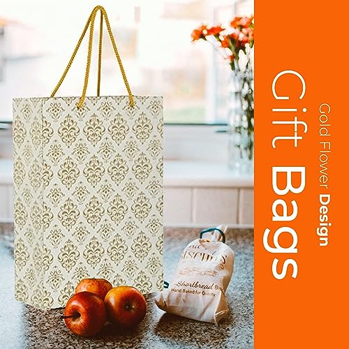 Arrow Paper Bags Gold Flower Design Gift Bags for Gifting, Weddings, Birthday,Holiday Presents (28 cm x 20 cm x 7.5 cm, Pack of 20) - Image 2