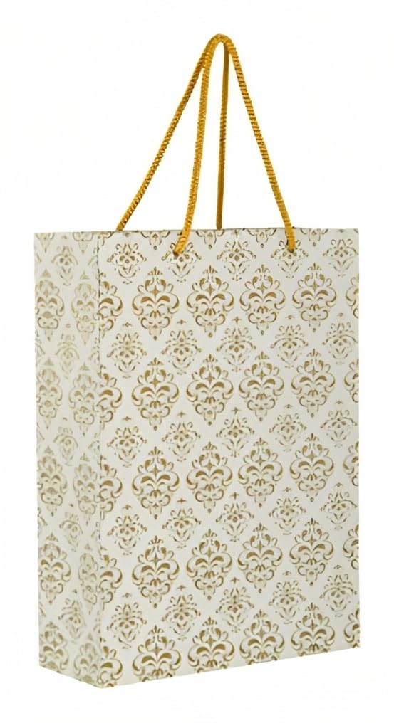 Arrow Paper Bags Gold Flower Design Gift Bags for Gifting, Weddings, Birthday,Holiday Presents (28 cm x 20 cm x 7.5 cm, Pack of 20) - Image 1
