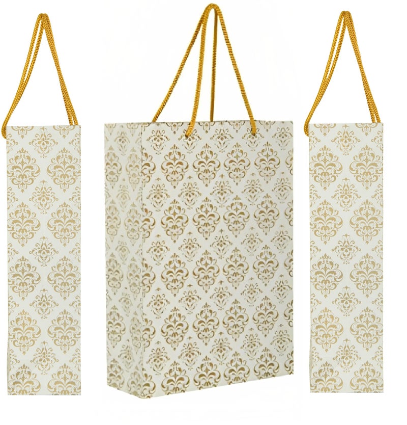 Arrow Paper Bags Gold Flower Design Gift Bags for Gifting, Weddings, Birthday,Holiday Presents (28 cm x 20 cm x 7.5 cm, Pack of 20) - Image 3