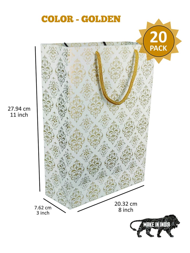 Arrow Paper Bags Gold Flower Design Gift Bags for Gifting, Weddings, Birthday,Holiday Presents (28 cm x 20 cm x 7.5 cm, Pack of 20) - Image 5