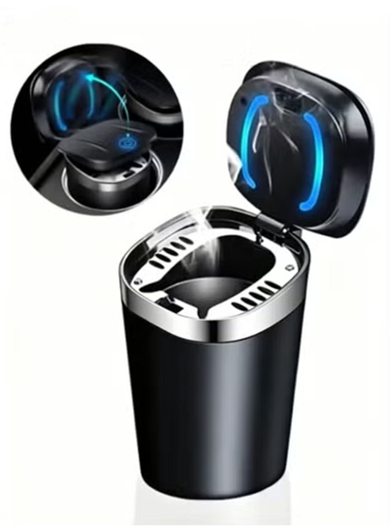 Arabest Car Ashtray with Lid Smell Proof, Smokeless Ashtray, Mini Car Trash Can, Detachable Stainless Steel Ash Tray with Lid and LED Blue Light - Image 1
