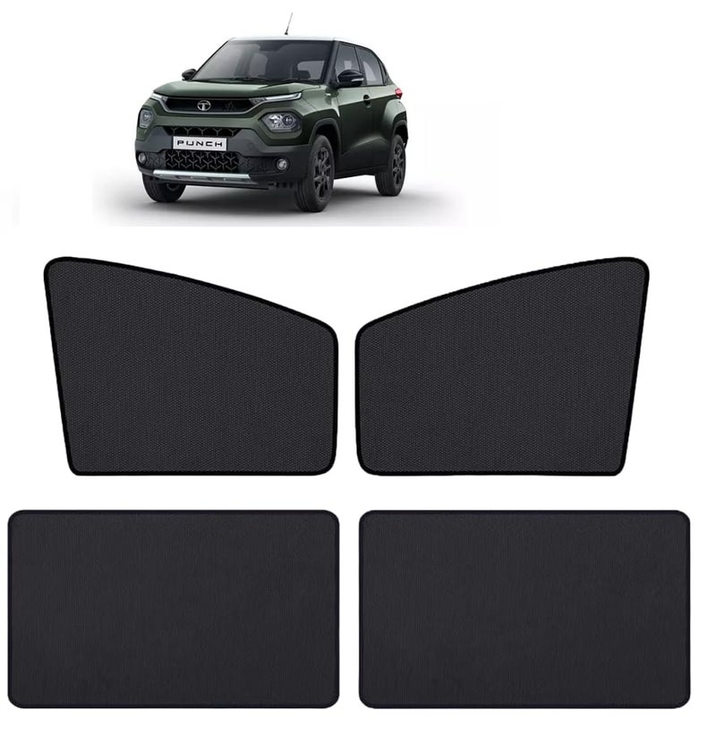 Auto Hub Nylon Car Window Sunshade/Curtains Compatible with Tata Punch - Pack of 4, Punch Sun Shade - Image 1