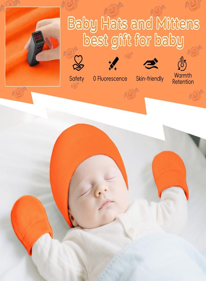 Zando Newborn Baby Girl Hats Cotton Orange Baby Beanie Hat with No Scratches Mittens Infant Hats for Baby Girls and Boys 0-6 Months Newborn Beanies for Halloween Christmas Orange 0-3 Months - Image 4