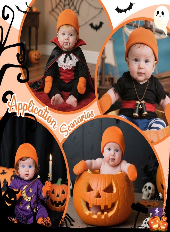 Zando Newborn Baby Girl Hats Cotton Orange Baby Beanie Hat with No Scratches Mittens Infant Hats for Baby Girls and Boys 0-6 Months Newborn Beanies for Halloween Christmas Orange 0-3 Months - Image 3
