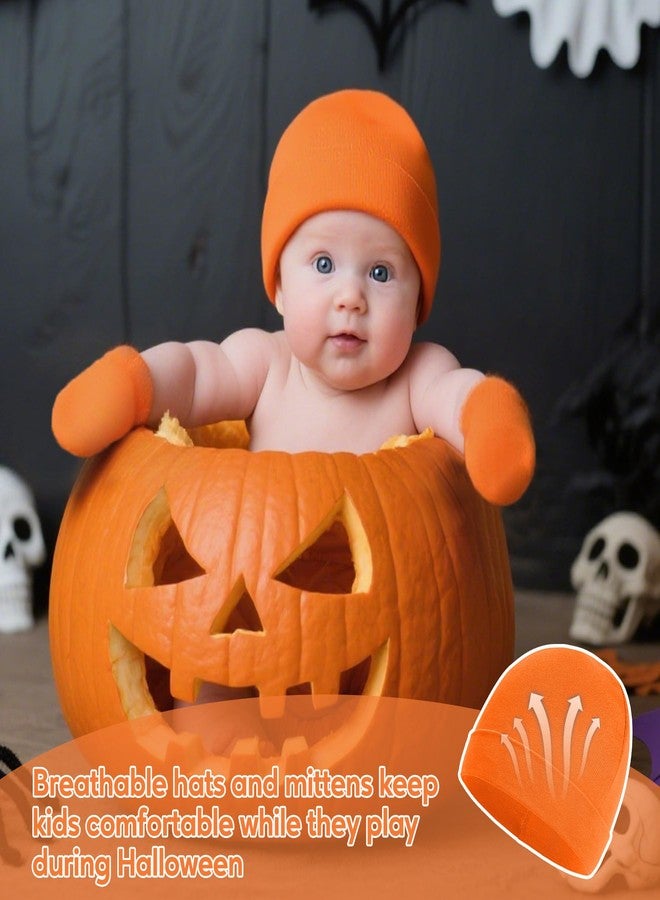 Zando Newborn Baby Girl Hats Cotton Orange Baby Beanie Hat with No Scratches Mittens Infant Hats for Baby Girls and Boys 0-6 Months Newborn Beanies for Halloween Christmas Orange 0-3 Months - Image 2