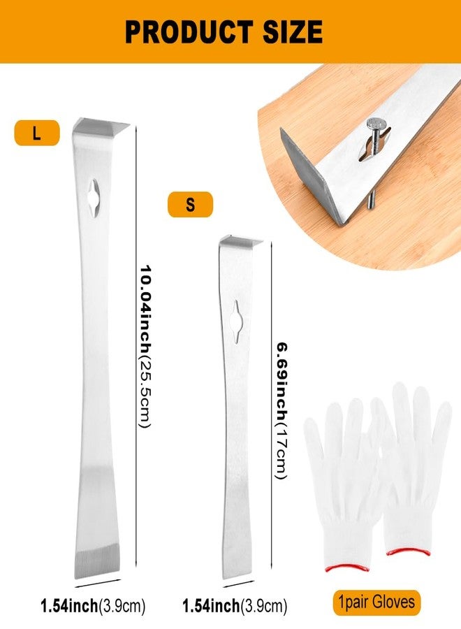 Ranjaner 2Pcs Stainless Steel Pry Bar Scraper Set with Gloves, 6.69" and 10" Flat Pry Bar Trim Puller, Baseboard Removal Tool Nail Puller Carpentry Tools Beekeeping Hive Scraper - Image 2