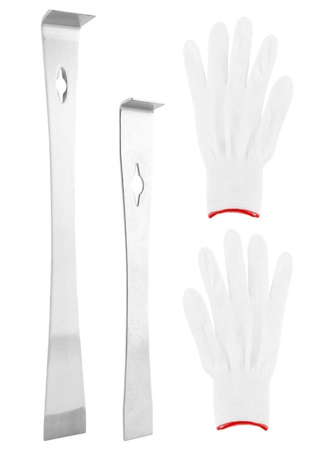 Ranjaner 2Pcs Stainless Steel Pry Bar Scraper Set with Gloves, 6.69" and 10" Flat Pry Bar Trim Puller, Baseboard Removal Tool Nail Puller Carpentry Tools Beekeeping Hive Scraper - Image 1