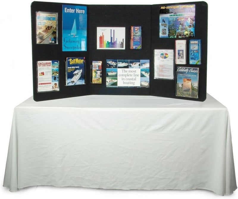Displays2go 3Panel Tabletop Display Presentation Board 72 x 36 No Plastic Edging  Black Hook  LoopReceptive Fabric - Image 2