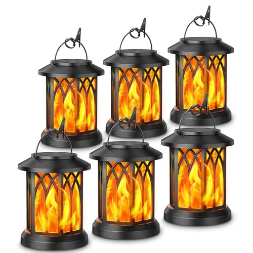 KOOPER 6 Pack Solar Lantern Outdoor Lights, Upgraded Flickering Flame Solar Lanterns Outdoor Waterproof, Auto ON/Off Lanterns Decorative Outdoor, Hanging Lantern for Yard Patio LawnTable Garden Decor - Image 1