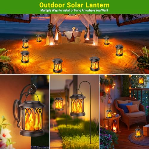 KOOPER 6 Pack Solar Lantern Outdoor Lights, Upgraded Flickering Flame Solar Lanterns Outdoor Waterproof, Auto ON/Off Lanterns Decorative Outdoor, Hanging Lantern for Yard Patio LawnTable Garden Decor - Image 2