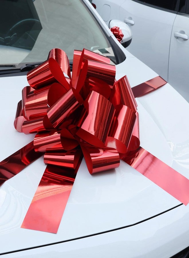 Hollima Big Car Bow Metallic Red, 20 Inch Round Shape Present Bows, Giant Bow for Cars Decor, New Houses, Birthday, Christmas, Wedding, Party, Large Gift Wrapping - Image 1