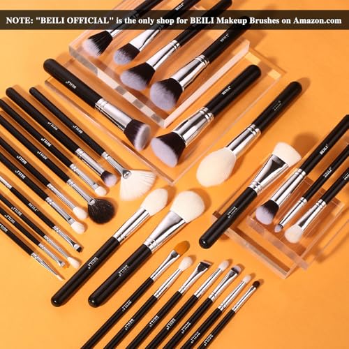 BEILI 30Pcs Professional Makeup Brush Set Original Natural-Synthetic Kabuki Foundation, Face Powder, Highlighter, Contour, Eye Shadow, Eyebrow, Eyeliner, Makeup Tools Kit (Classic Black) - Image 2