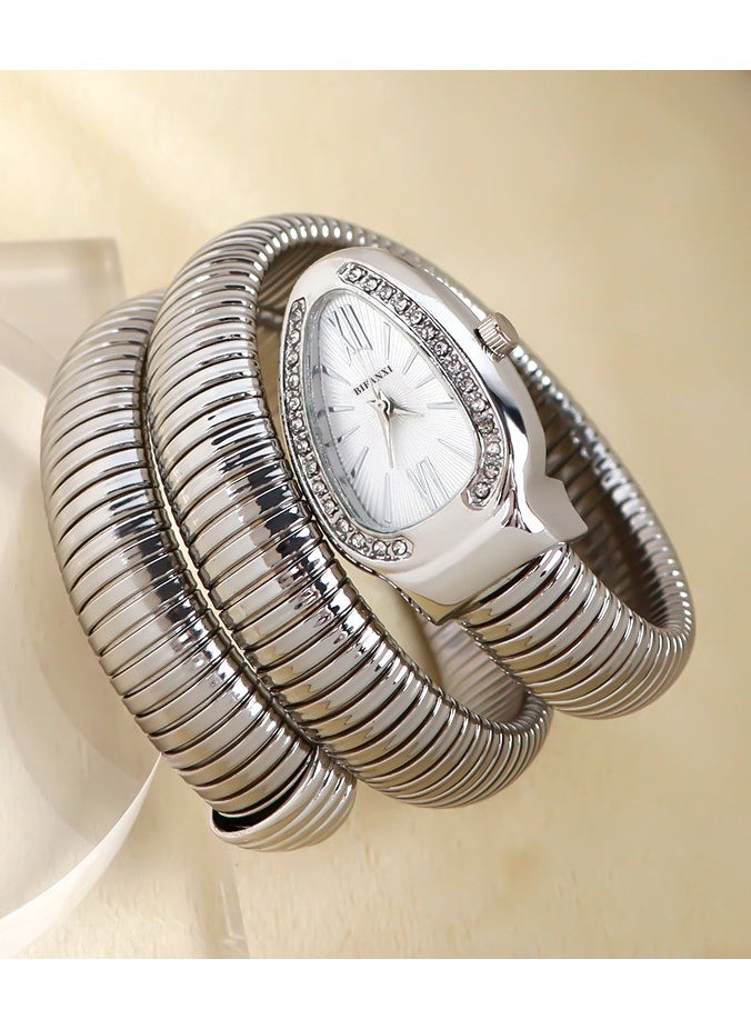 BIFANXI Ladies Fashion Watch, Snake-Shaped Diamond Design Quartz Watch, Fashionable Versatile Bracelet Watch  - Image 2