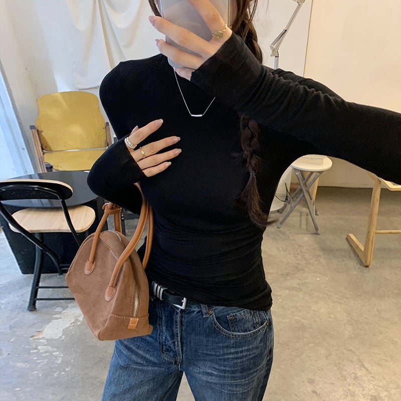 Real Picture Tencel Wool Skin-Friendly Soft Waxy High Neck Slim-Fit White Base Shirt Women'S Autumn T-Shirt - Image 2
