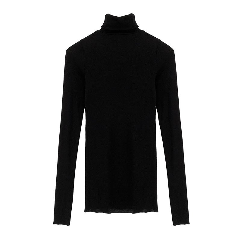 Real Picture Tencel Wool Skin-Friendly Soft Waxy High Neck Slim-Fit White Base Shirt Women'S Autumn T-Shirt - Image 5