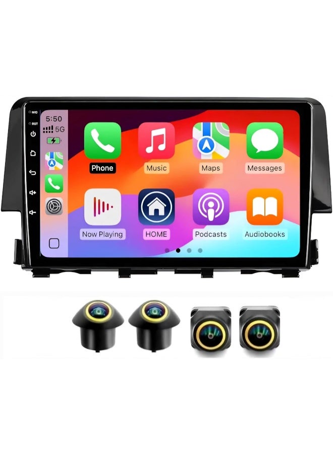 Vierex Fit Honda Civic Car Stereo Android Screen With Apple Carplay Android Auto Honda Civic 2016-2021 Fast Interface AHD Camera Included 4G&WIFI QLED (8+128GB 360D cameras) - Image 1