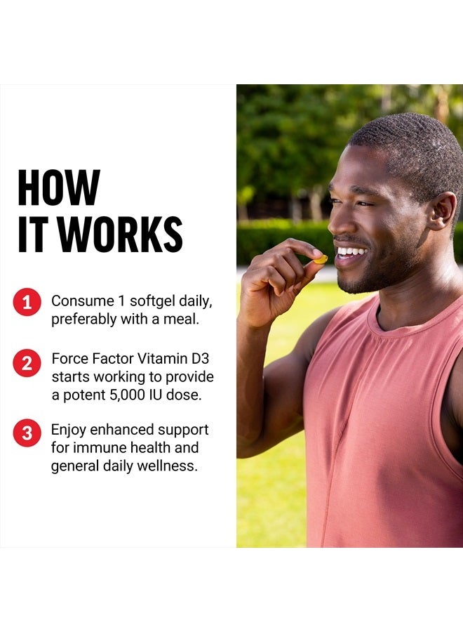 Force Factor FORCE FACTOR Vitamin D3 5000 IU Softgels, High-Potency Vitamin D Supplement to Support Immunity and Bone Health, Premium Quality, No Preservatives, 120 Softgels  - Image 4