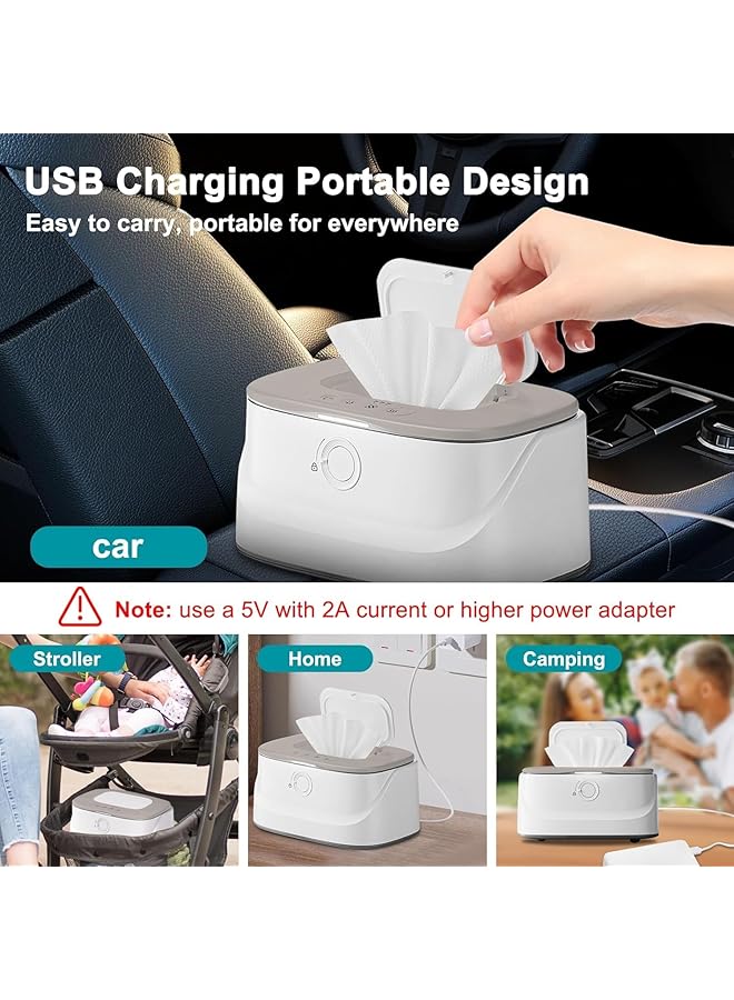 NALACAL Baby Wipe Warmer With Light Wet Wipes Dispenser Warmer With Pop Up Holder Usb Charging Portable Large Capacity Diaper Warmer Adult Nursery Baby Newborn Essential Must Haves Three Temperature - Image 3