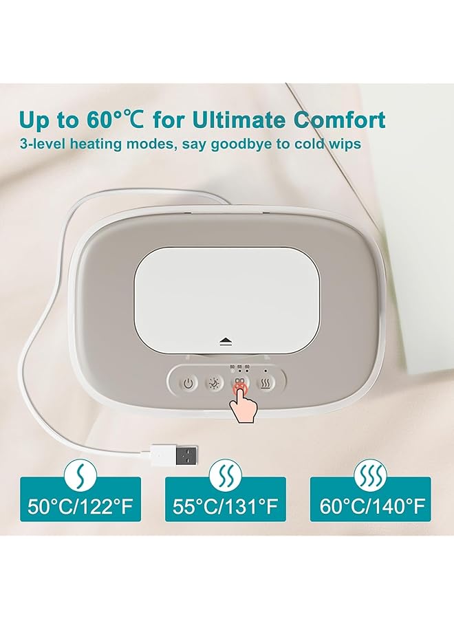 NALACAL Baby Wipe Warmer With Light Wet Wipes Dispenser Warmer With Pop Up Holder Usb Charging Portable Large Capacity Diaper Warmer Adult Nursery Baby Newborn Essential Must Haves Three Temperature - Image 5