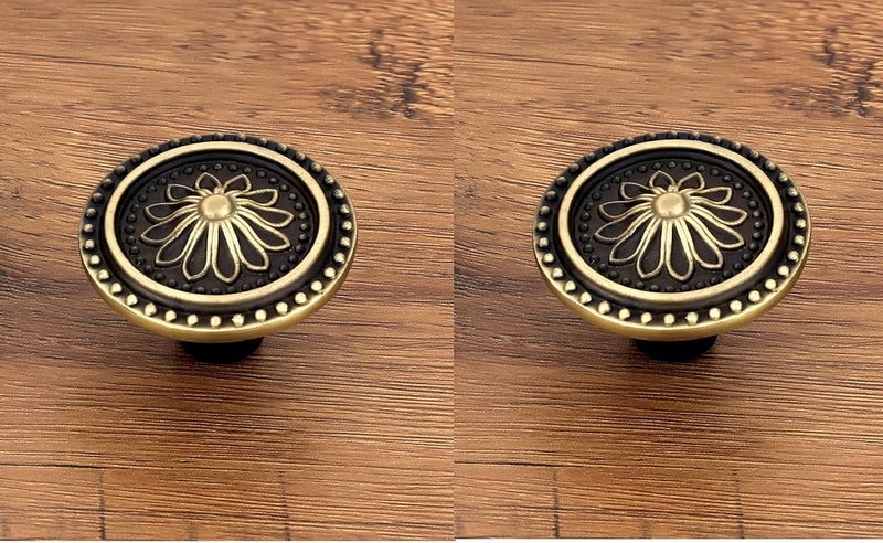 HARMONUS Knobs for Drawer & Cabinets Set Knob, Antique Brass Wardrobe Kitchen Door Pull Handle Knobs Round Shape Drawer Knob - (KNOBS-152- Pack of 2) - Image 1