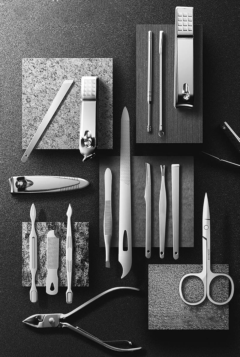 Wolpin 16 Pcs Manicure Kit Set Nail Clippers Pedicure Kit Stainless Steel Manicure Kit Professional Grooming Kit Scissors Acne needle Blackhead Tool with Travel Case - Image 2