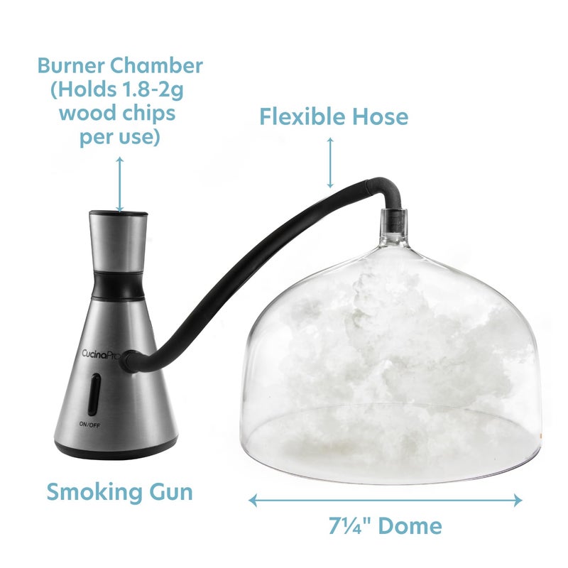 CucinaPro Handheld Smoking Gun Food Smoker with Large Dome Lid- Portable Cold Smoke Infuser for Meat Cheese Cocktails, BBQ, Nuts, Fish- Kitchen Smoke Machine Adds Flavor with Wood Chips- Gift for Him - Image 2