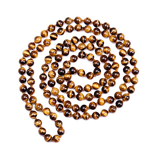 PEARLADA Vintage Tiger Eye Endless Necklace Long Beaded Necklace Handmade Knotted Jewelry for Women Girls Fashion Gemstone Strand Necklace - Image 1