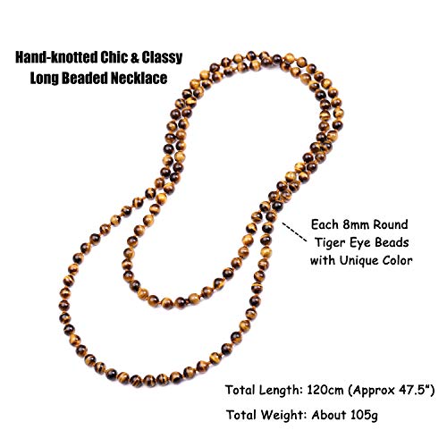 PEARLADA Vintage Tiger Eye Endless Necklace Long Beaded Necklace Handmade Knotted Jewelry for Women Girls Fashion Gemstone Strand Necklace - Image 4