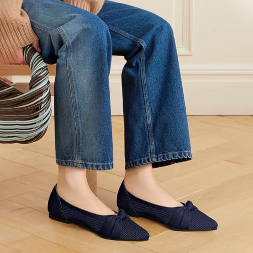 TINGRISE Women's Flats Shoes Comfortable Dressy Pointed Toe Knit Washable Ballet Flat Navy US6.5 - Image 5