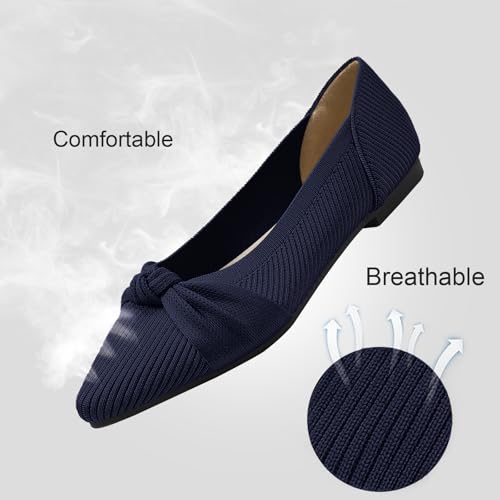 TINGRISE Women's Flats Shoes Comfortable Dressy Pointed Toe Knit Washable Ballet Flat Navy US6.5 - Image 2