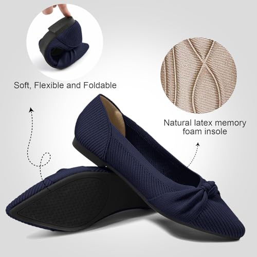 TINGRISE Women's Flats Shoes Comfortable Dressy Pointed Toe Knit Washable Ballet Flat Navy US6.5 - Image 3