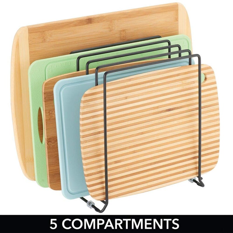 mDesign Pot Lid and Pan Rack â€” Metal Wire Rack for Cabinets, Pantries or Kitchen Surfaces â€” Freestanding Pan Stand with 5 Slots for Pans, Pots, Lids and Crockery â€” Black - Image 3