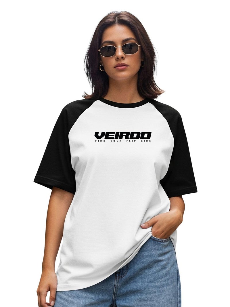 Veirdo® Pure Cotton Drop Shoulder Round Neck Oversized Baggy Fit Cool Typographic Half Sleeve T-Shirt for Women (GL_VDVMTW051023_S) - Image 1