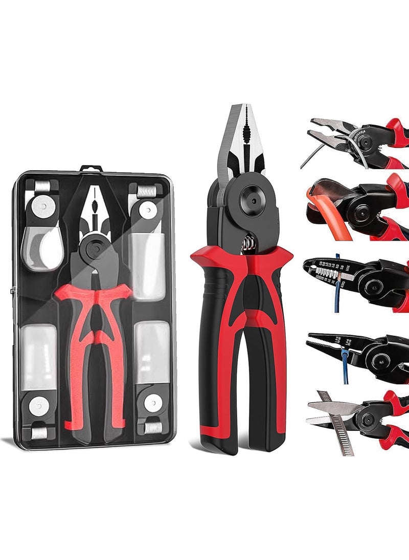 KYTRONIC - 5in1 Electricians MultiTool Pliers Tool Kit with Replaceable Heads Wire Stripper Metal sheet Shear Scissors Cable Cutting and Crimping Linesman Pliers Power hand tools with Storage Case - Image 1