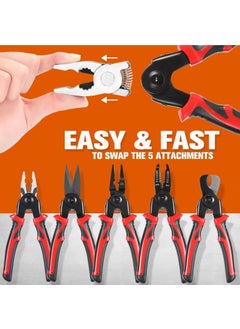 KYTRONIC 5in1 Electricians MultiTool Pliers Tool Kit with Replaceable Heads Wire Stripper Metal sheet Shear Scissors Cable Cutting and Crimping Linesman Pliers Power hand tools with Storage Case  - Image 2