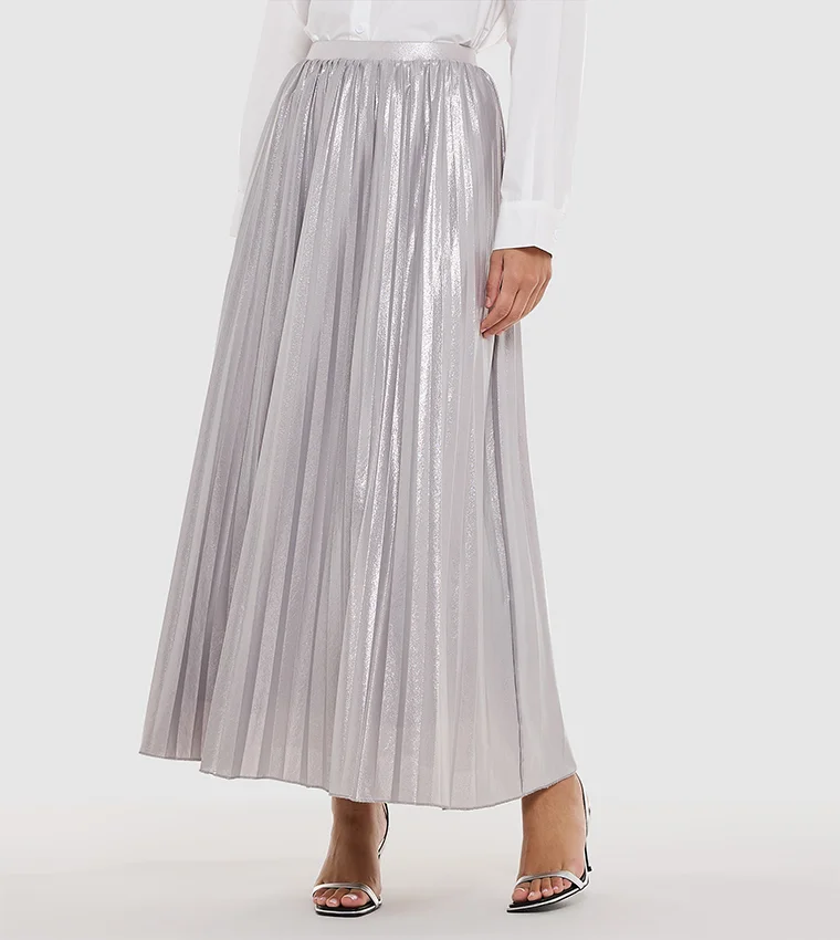 بي سي بي جي BCBG Solid Metallic Pleated Skirt