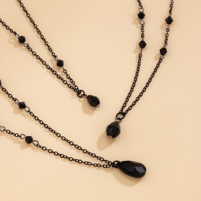 Cicod Gothic Y Necklace,Goth Black Red Crystal Bead Teardrop Necklace,Punk Y Necklace,Halloween Christmas New Year Jewelry Vampire Accessories for Women (Black 3) - Image 5