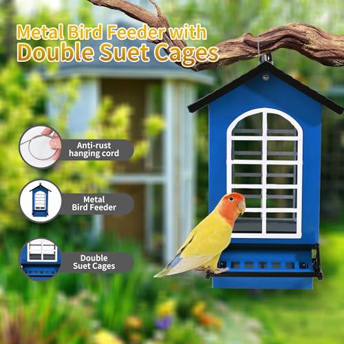 LUKCOZMO Bird Feeder Squirrel Proof Metal Hanging for Outdoor Wild Bird Seed 5LBS with Bilateral WeightActivated Perches Heavy Duty Bird Feeders for Outside Wild Bird Blue - Image 3