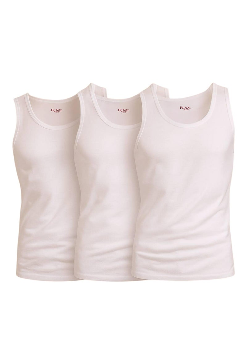 ROYAL  TEX Royal Tex Pack of 3 Men's White 100% Cotton Sleeveless Tank Top Undershirt - Image 1