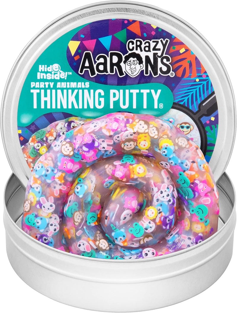 Crazy Aaron's Hide Inside!® Party Animals Thinking Putty® - 4" Tin Thinking Putty - Non-Toxic Sensory Play Putty - Never Dries Out - Creative Toy for Kids and Adults - Image 1