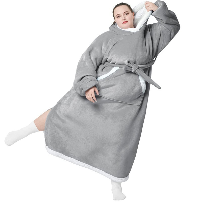 Fleece Hooded Warm Robe Autumn Winter Couch Blanket Sweatshirt Brown - Image 2