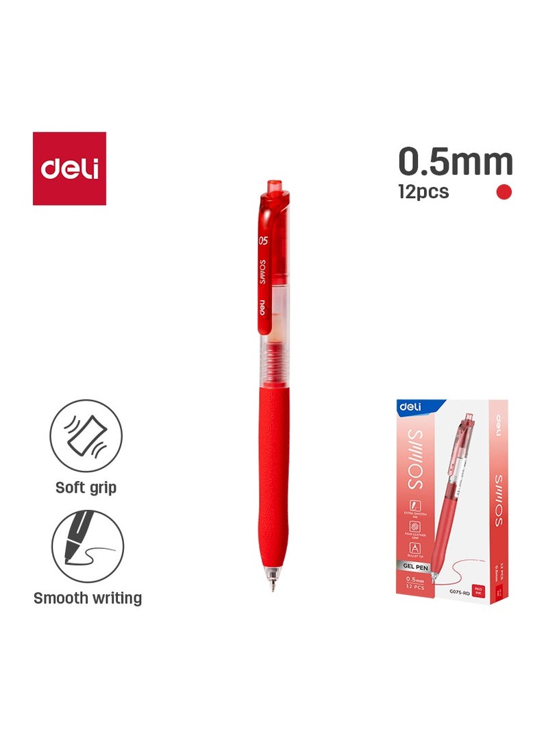 ديليEG075-RD قلم جيل 0.5 ملم حبر أحمر، 12 قطعة – مثالي للكتابة السلسة والاستخدام المدرسي - Image 1