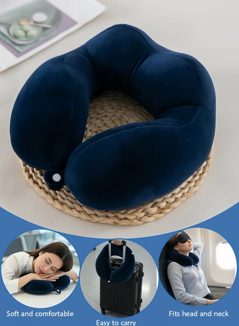 Travel Pillow Memory Foam Neck Pillow Airplane Neck Pillow Neck & Head Support Pillow with Storage Bag Suitable for Sleeping Rest(Dark Blue) - Image 1