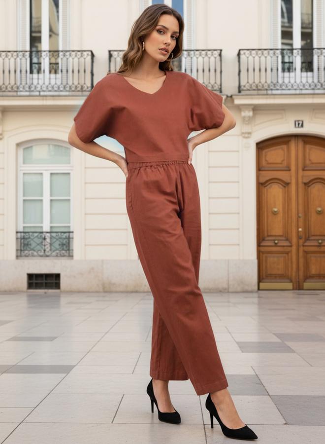 مرفوعة طقم بلوزة قصيرة مع بنطال - Image 1