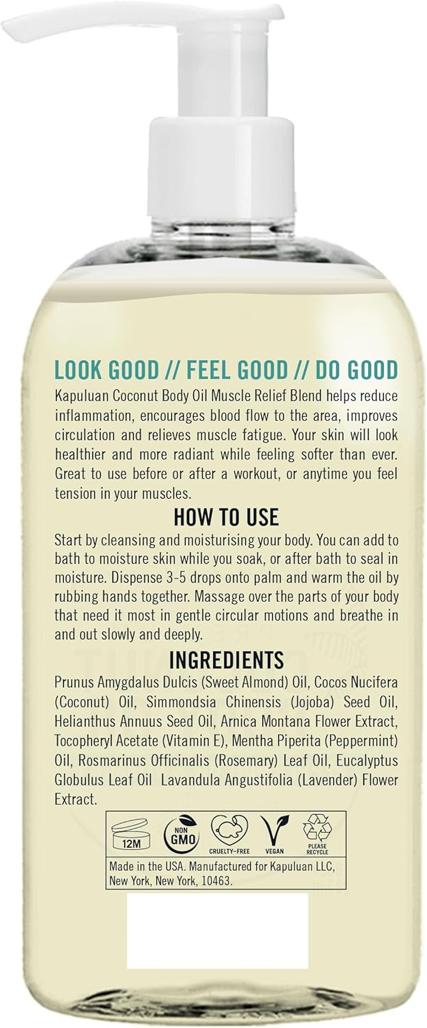 Kapuluan Massage Body Oil  Muscle Relief Blend with Arnica Peppermint  Rosemary  for Muscles Joints Full Body Massage 8oz - Image 2